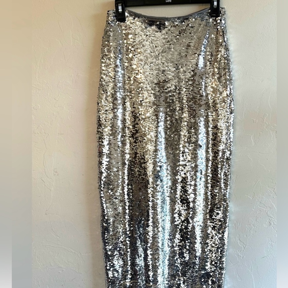 NWT Gianni Bini Silver Sequin Formal Occasion Cocktail Pencil Maxi Skirt Sz S